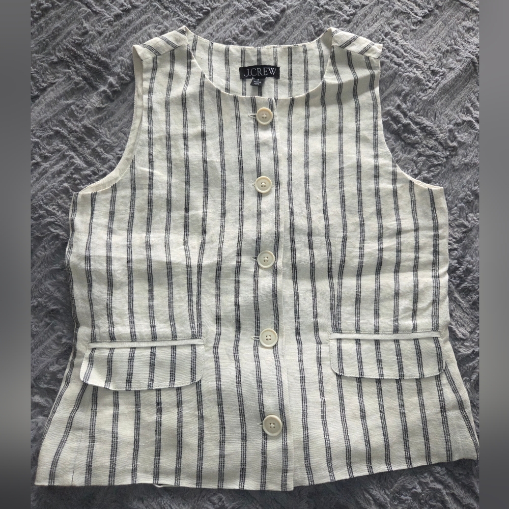 JCrew Crewneck Striped Linen Vest 0